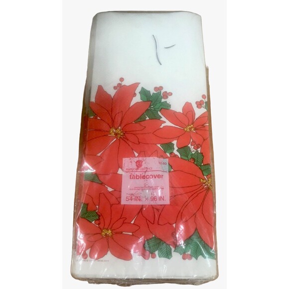Vtg Christmas Paper Tablecloth Poinsettia Pattern 54 x 96 American Greeting - Picture 1 of 4